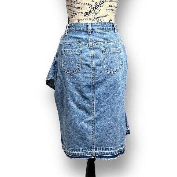Anthropologie After Market S Ruffle Distressed Asymetrical Denim Mini Skirt Boho - Picture 7 of 8